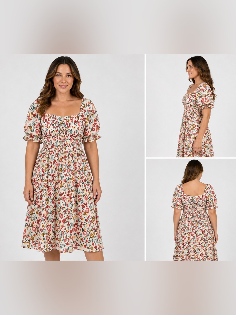 Polagram Floral Smocked Midi Dress Size S